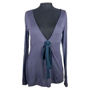 James Perse Los Angeles Purple Low Deep V Neck Front Back Tie T Shirt SZ 1